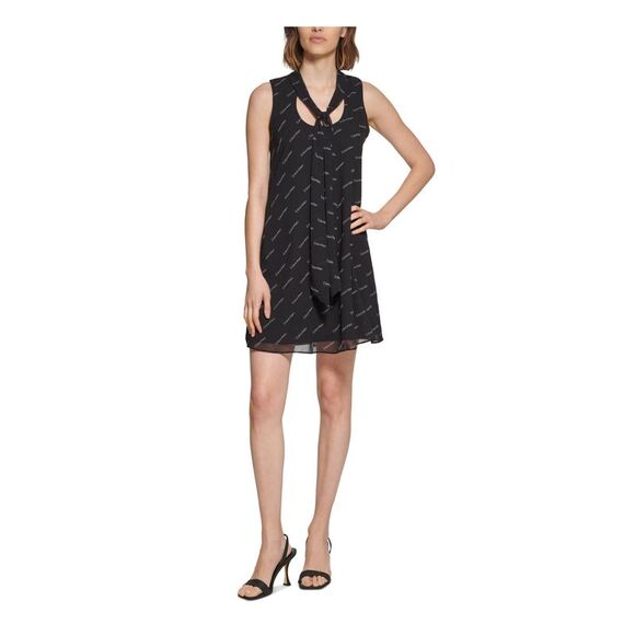 CALVIN KLEIN Womens Black Pullover Lined Logo Sleeveless Short Dress 4 - Picture 1 of 4